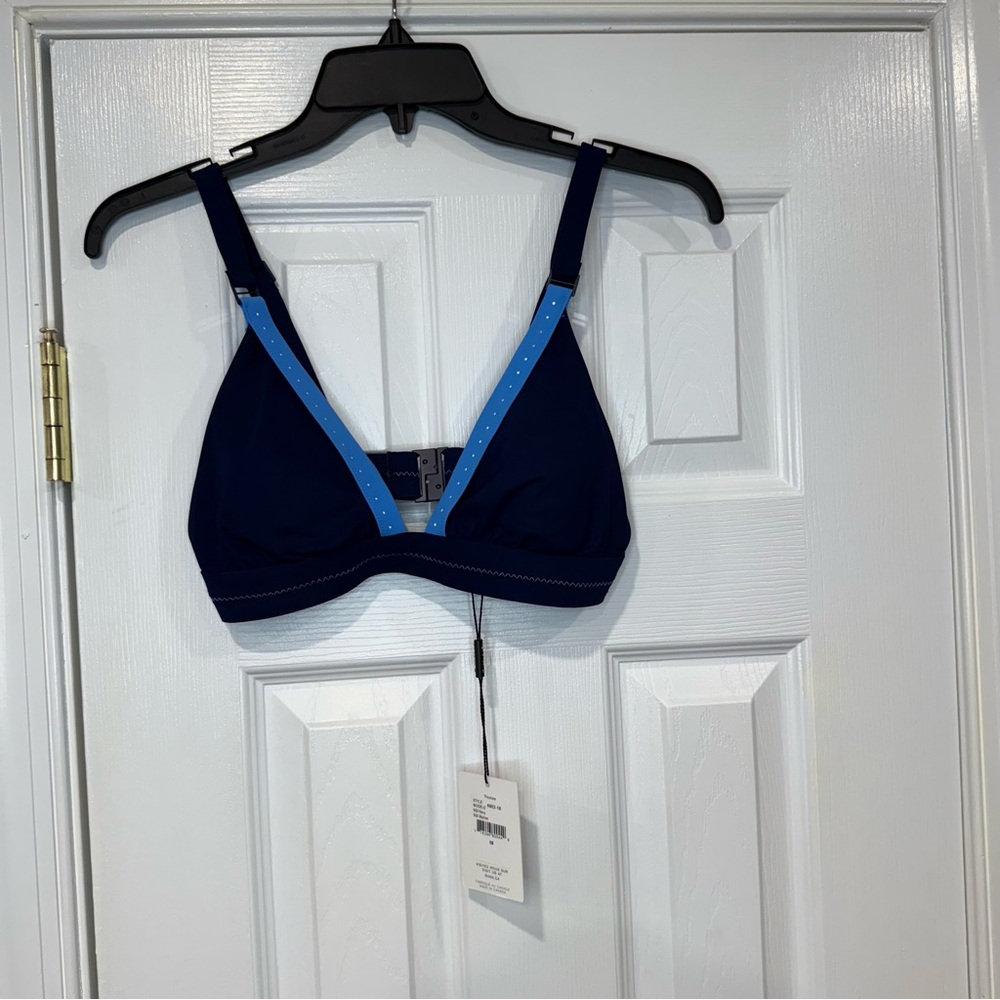 SHAN Tricolore Navy Blue / Bleu Marine Triangle Bikini Top Womens Size 8 NWT